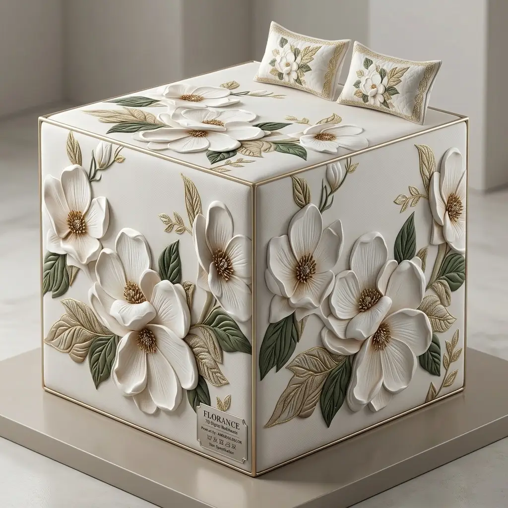 7D Florence White Matt Flower Bedsheet