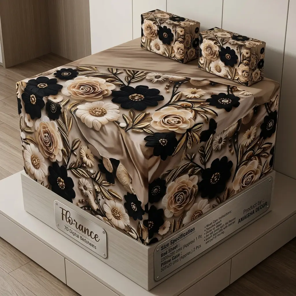 7D Florence Black Gold Flower Bedsheet