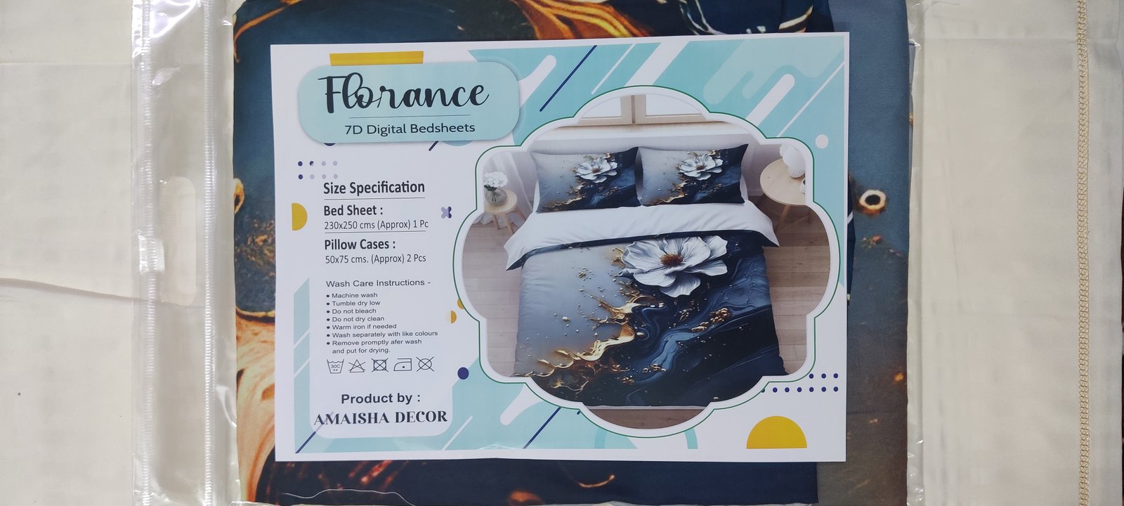 7D Florence Blue Gold Bloom Bedsheet