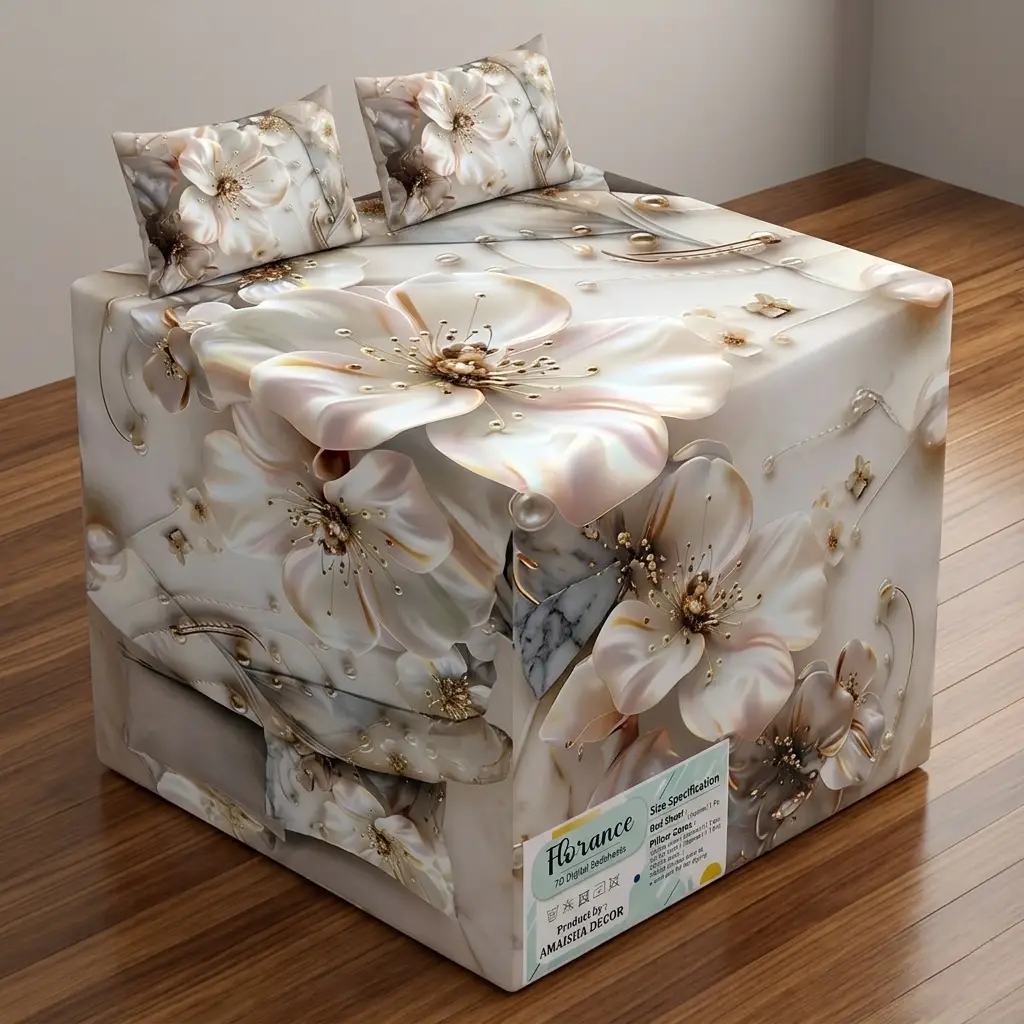 7D Florence Gold Beige Bloom Bedsheet