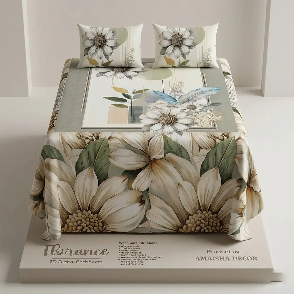 7D Florence White Sunflower Bedsheet