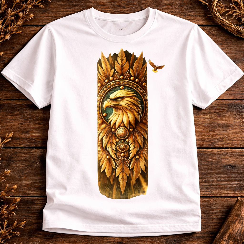 Golden Eagle Tribal Feather Printed T-Shirt