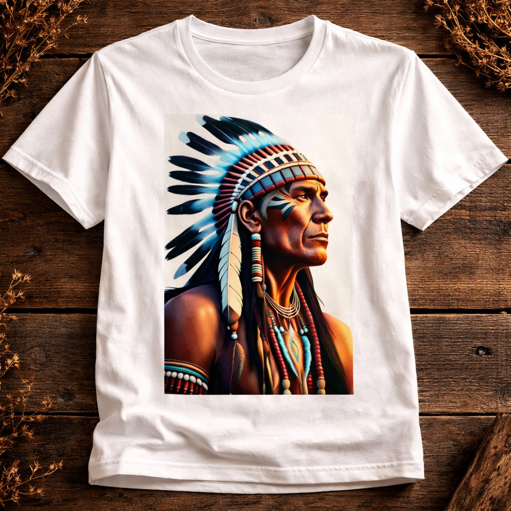 Native Warrior Portrait Printed T-Shirt