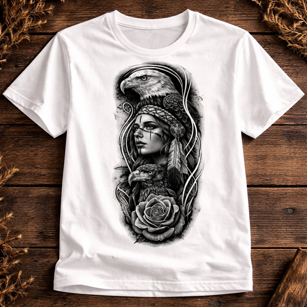 Tribal Woman & Eagle Art Printed T-Shirt