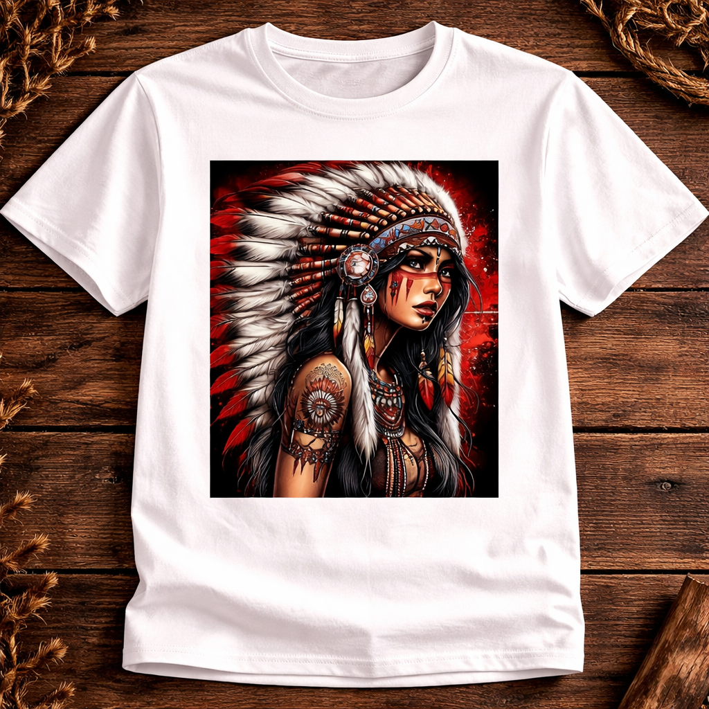 Red Tribal Warrior Queen Printed T-Shirt