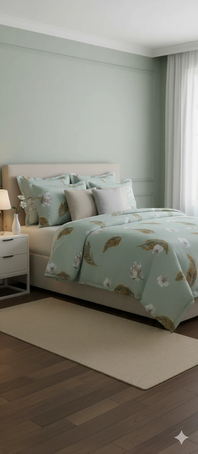Fitted King Size Feather Printed Bedsheet Set 06