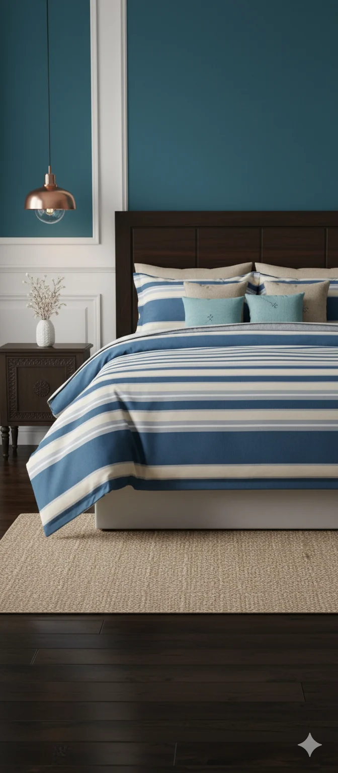 Fitted King Size Stripe Printed Bedsheet Set 09 