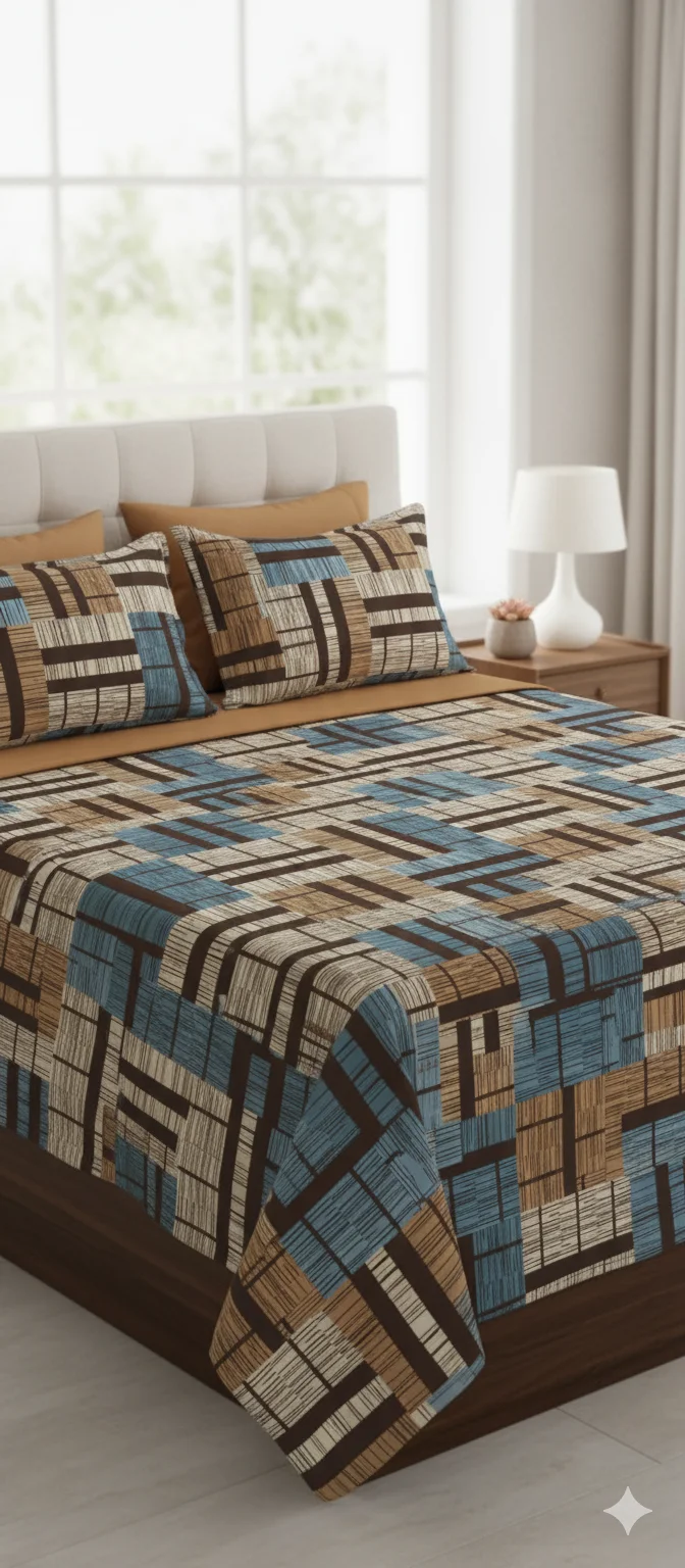 Sweden Classy Threads Queen Size Geometric Printed Cotton Bedsheet Set