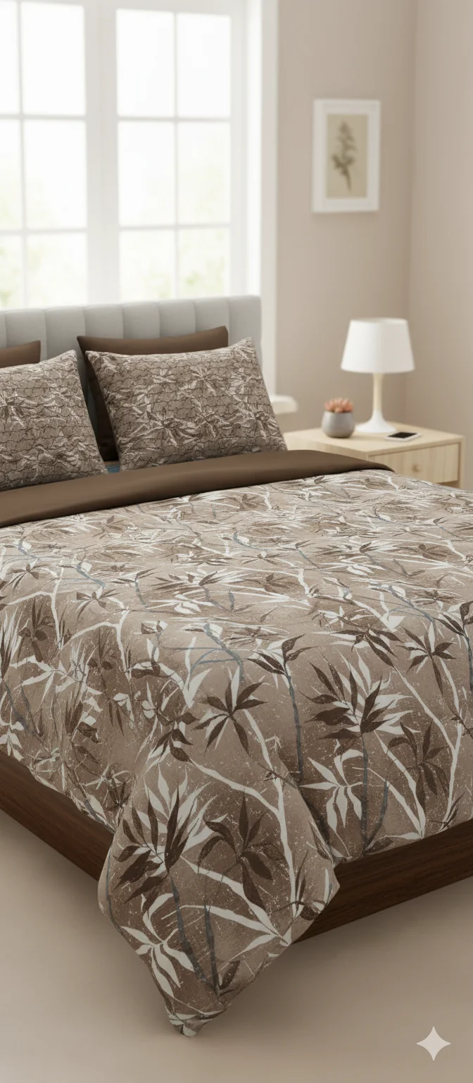 Fantasy Queen Size Leaf Printed Bedsheet Set