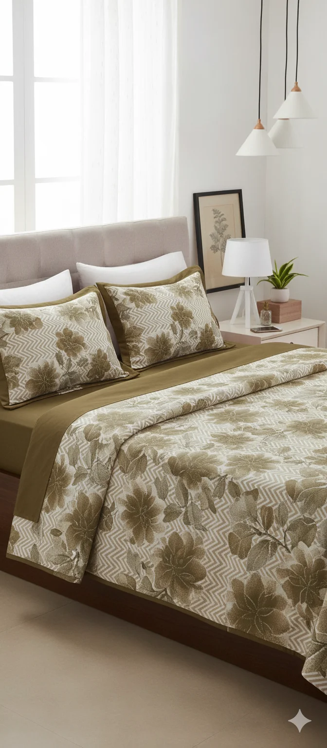 Muskan Fantasy Queen Size Floral Zigzag Printed Bedsheet Set