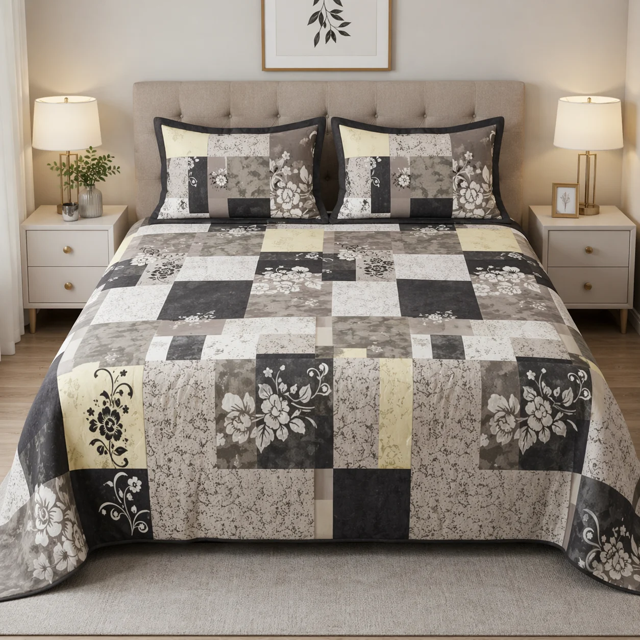 Muskan Fantasy Queen Size Patchwork Floral Printed Bedsheet Set