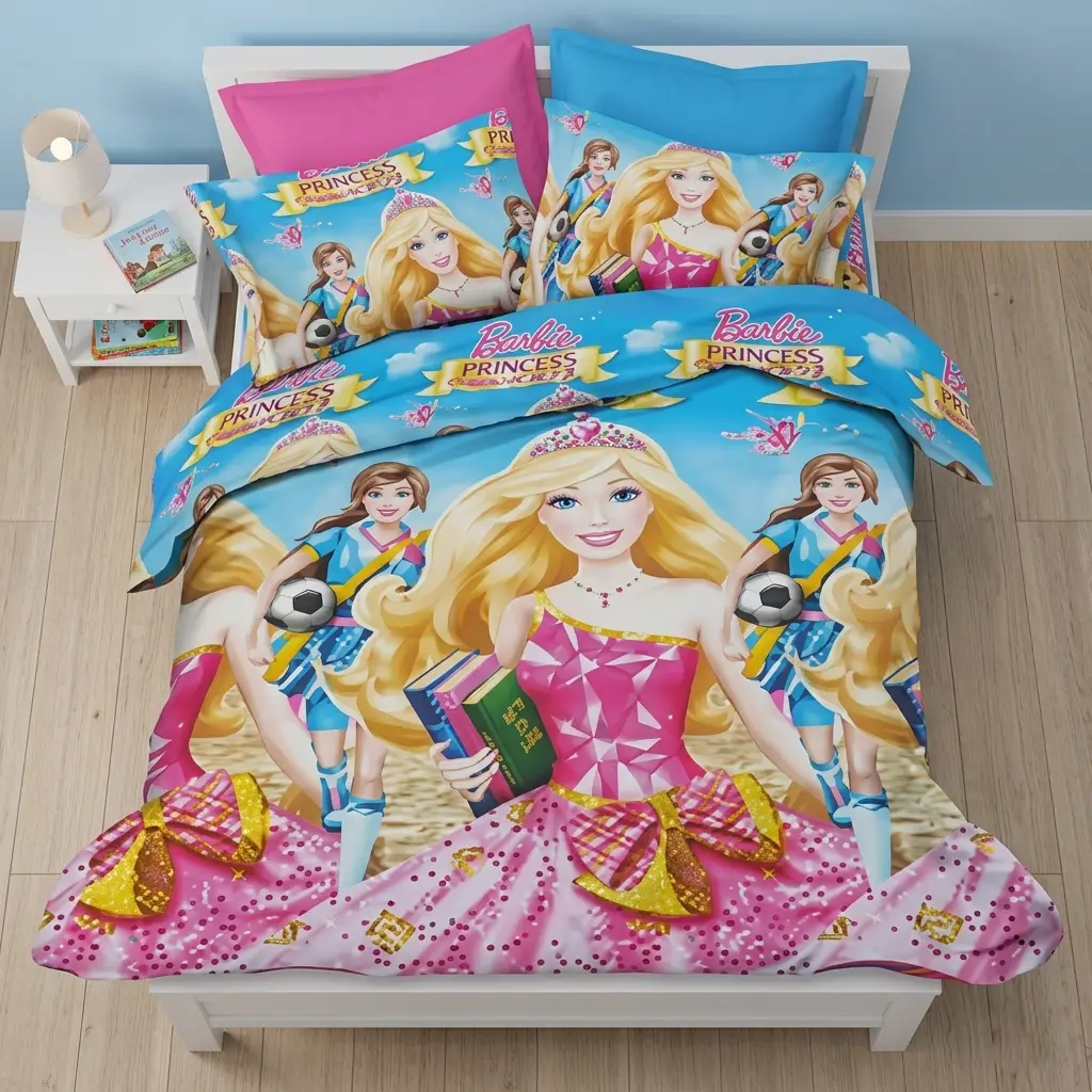 Barbie Princess Cotton Printed Bedsheet Set