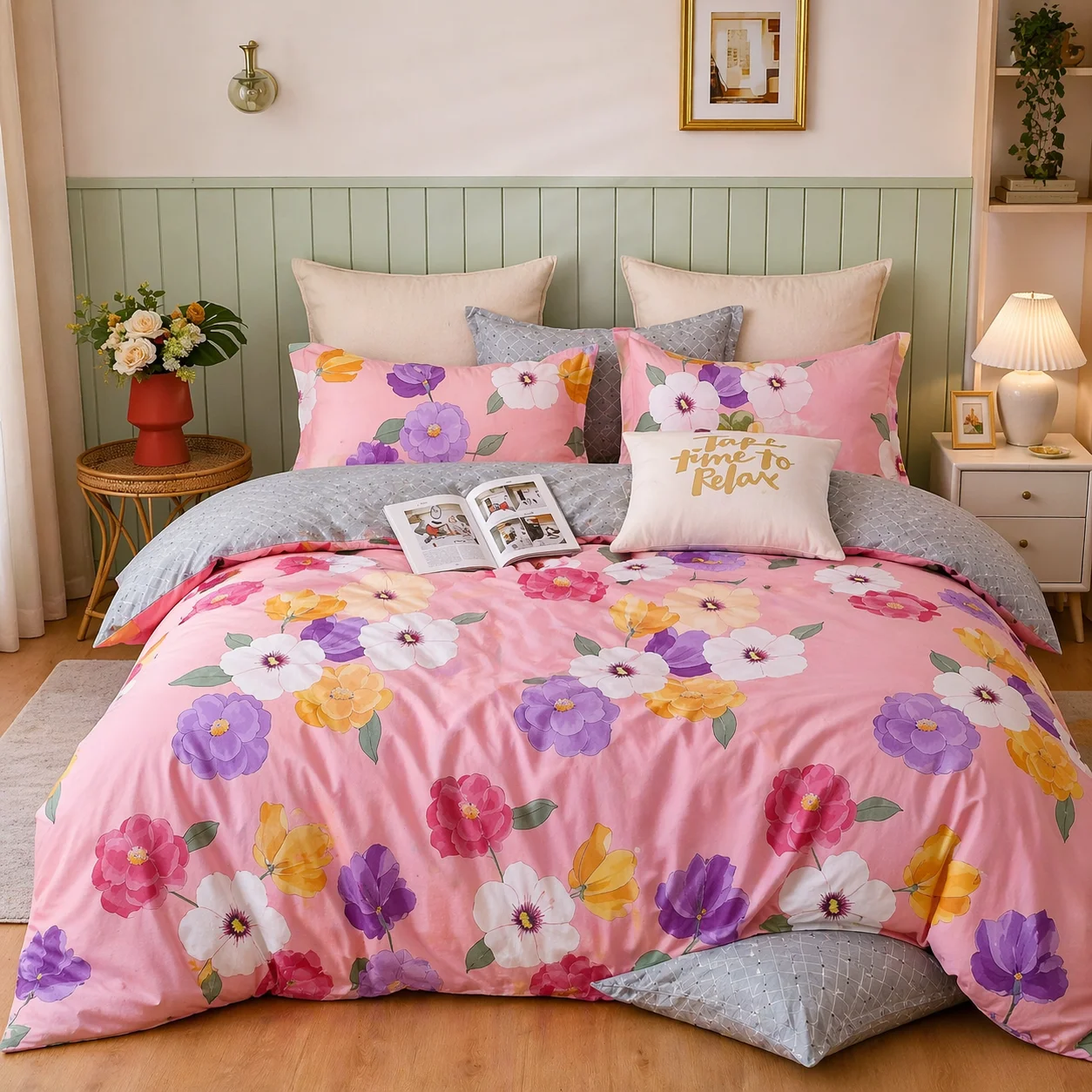 MTR Queen Elastic Fitted Color Florance Bedsheet