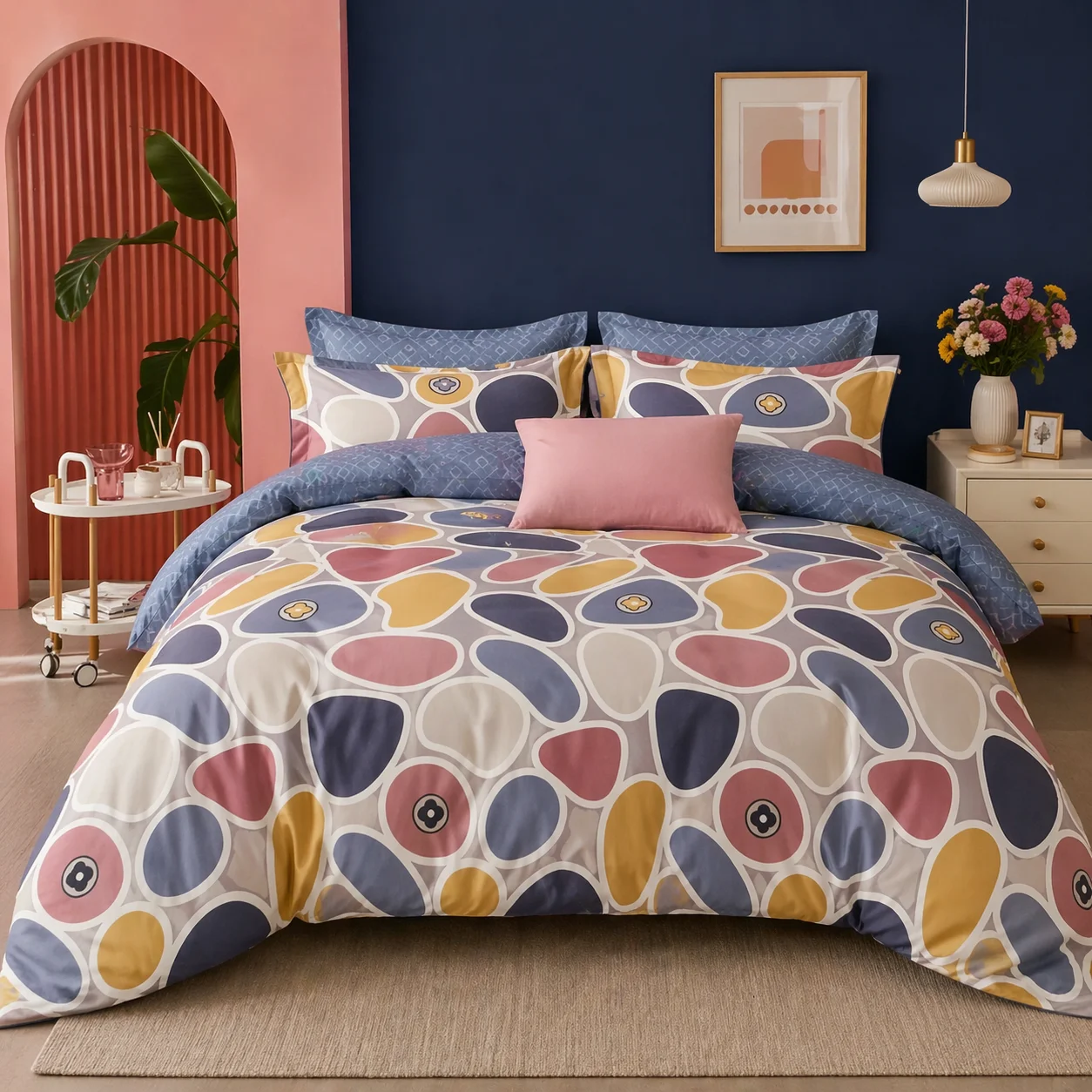 MTR Queen Elastic Fitted Color Pebbles Bedsheet