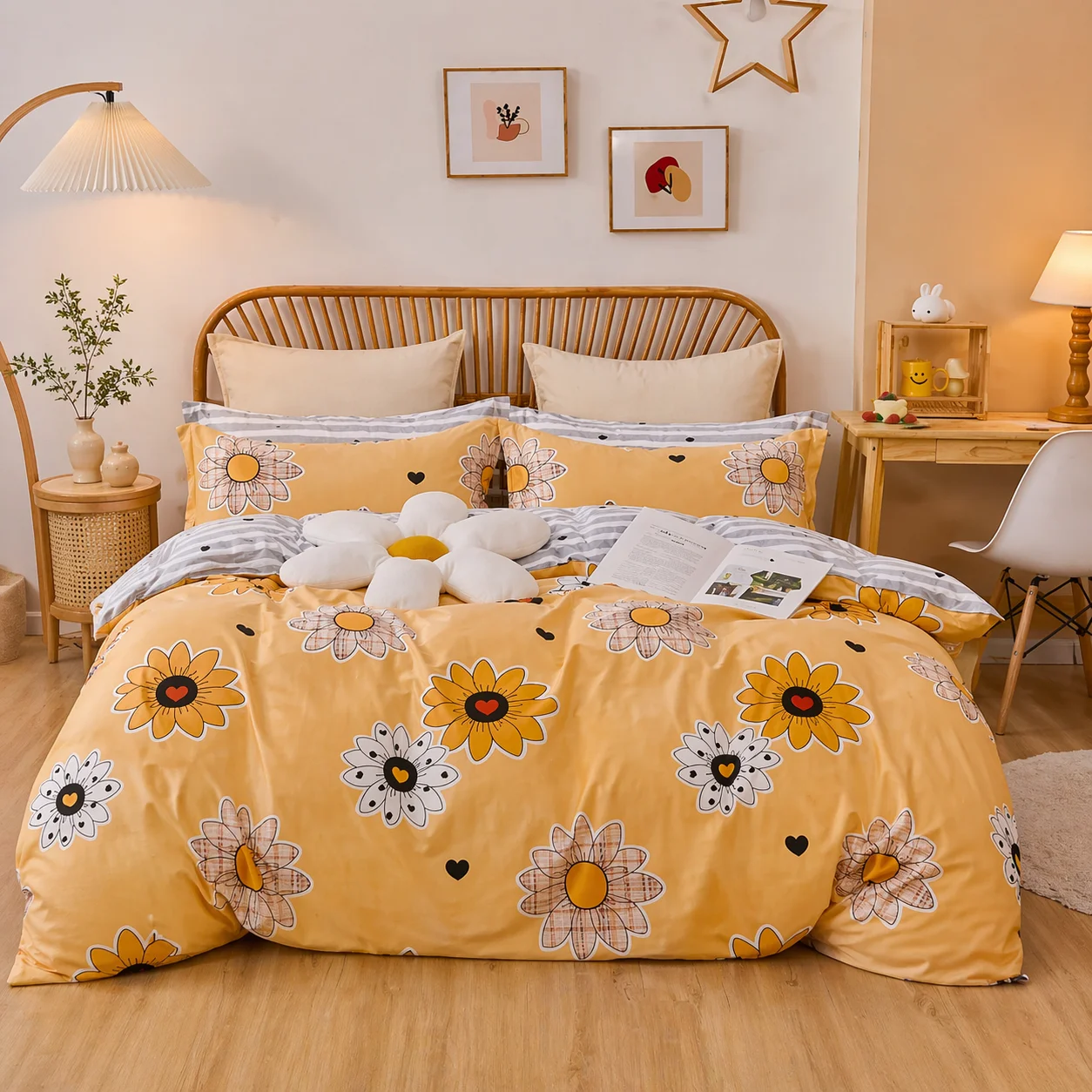 MTR Queen Elastic Fitted Orange Floral Bedsheet