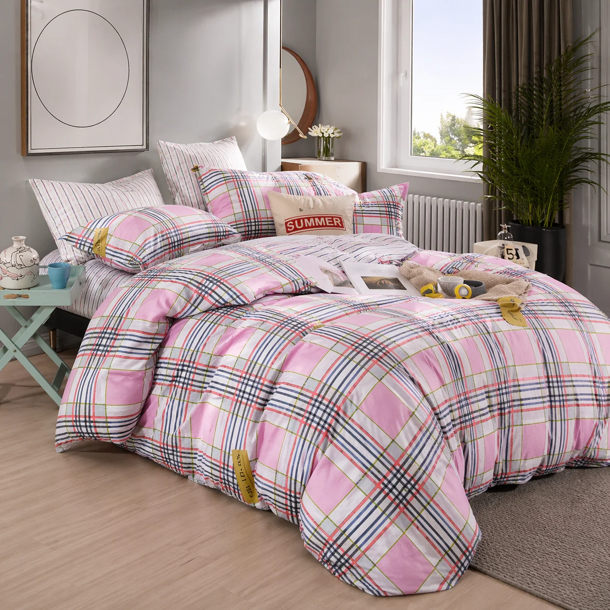 MTR Queen Elastic Fitted Pink Stripes Bedsheet