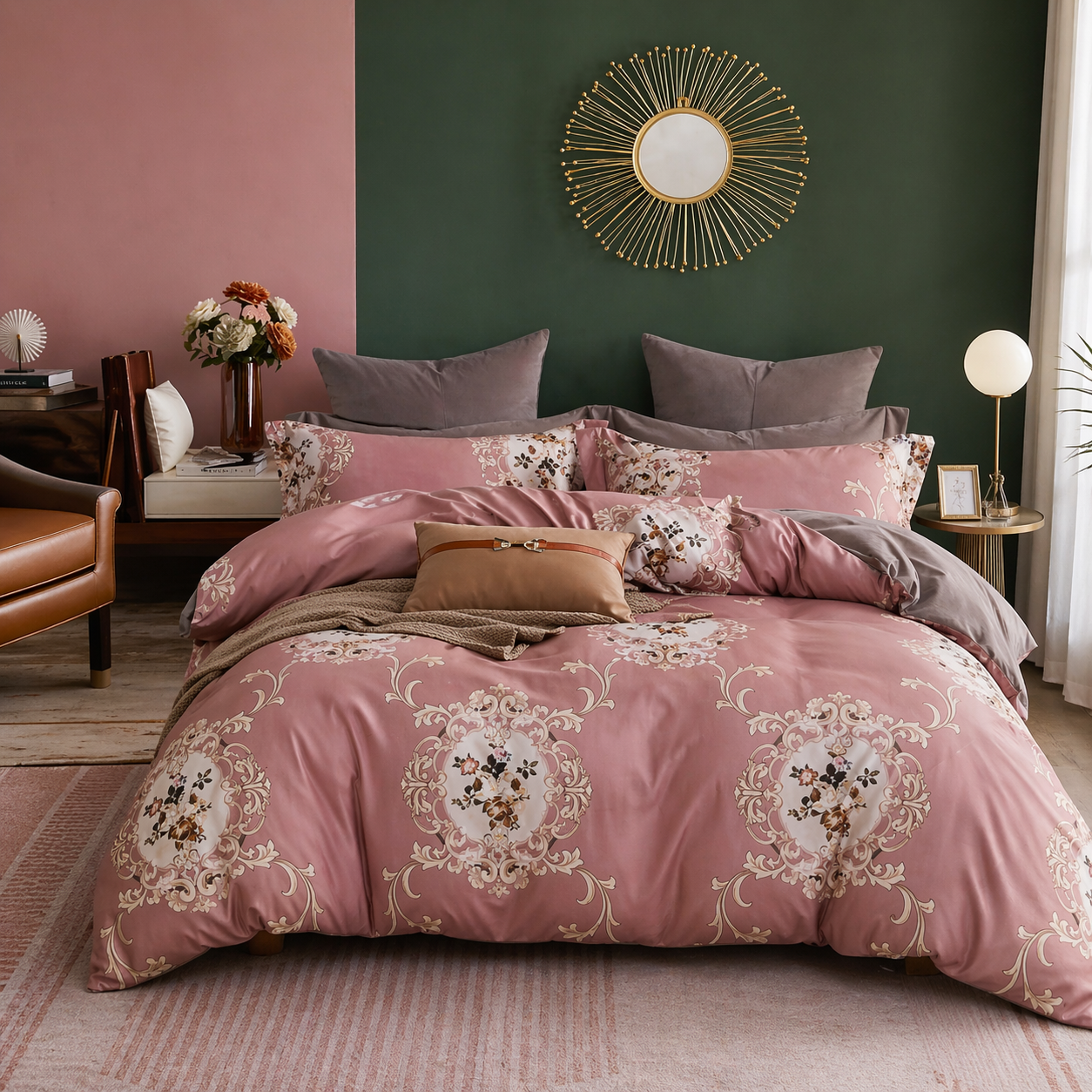 MTR Queen Elastic Fitted Red White Mirror Bedsheet