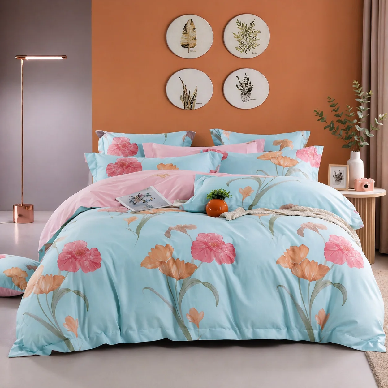 MTR Queen Elastic Fitted Sky Floral