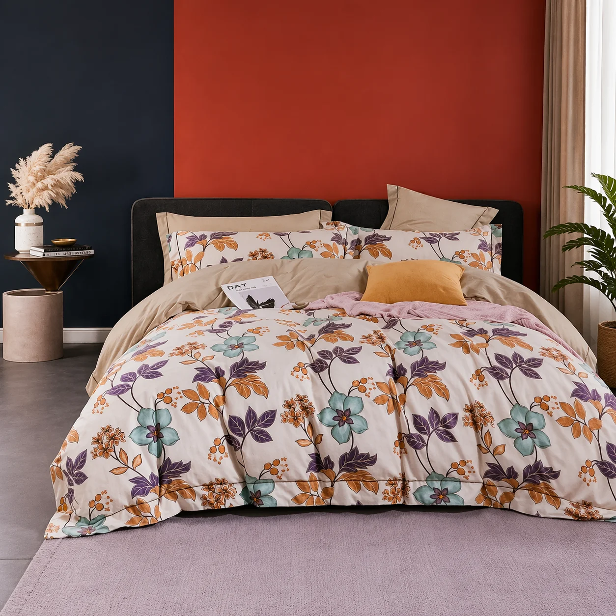 MTR Queen Elastic Fitted White Floral Bedsheet 