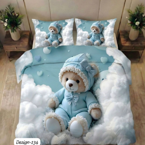 Cute Teddy Cloud Baby Bedsheet Set  (Queen)