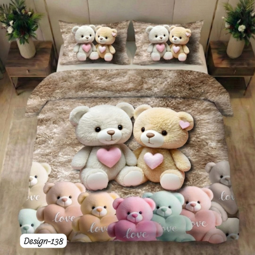 Cute Teddy Love Couple Bedsheet (Queen)