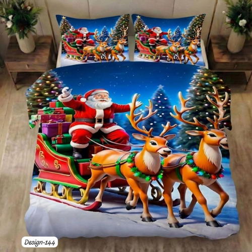Santa Claus Reindeer Christmas Bedsheet (Queen)