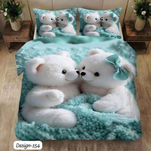 Cute Teddy Bear Love Couple Bedsheet (Queen)
