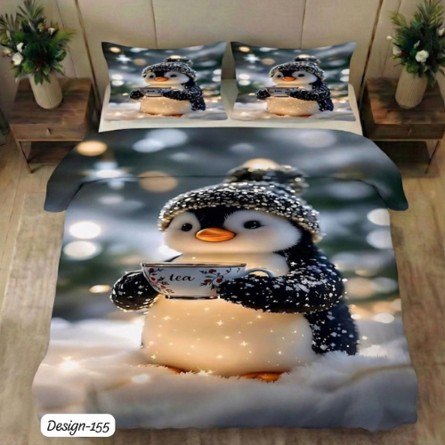 Snow Penguin Dream Bedsheet (Queen)