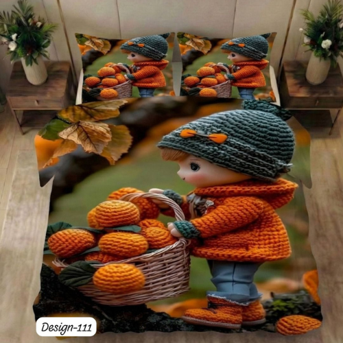 Cute Autumn Pumpkin Kid Bedsheet (Queen)