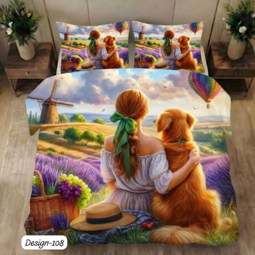 Girl & Dog Lavender Field Bedsheet (Queen)
