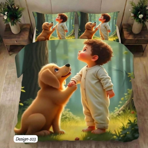 Cute Baby & Puppy Friendship Bedsheet (Queen)