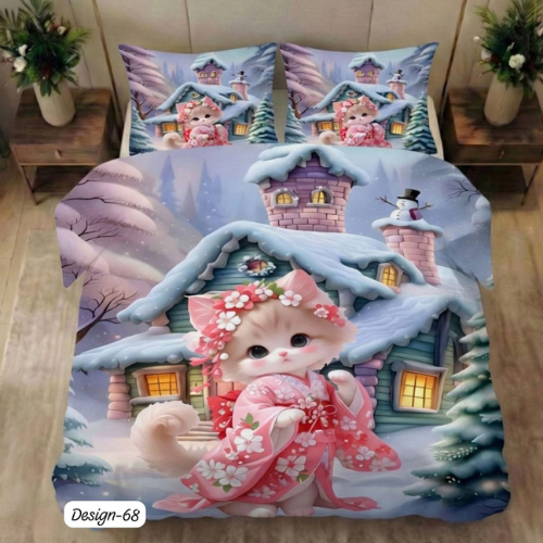 Snowy Kitty Winter Dream Bedsheet (queen)