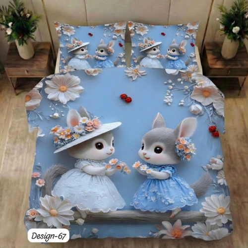 Cute Bunny Blossom Bedsheet (Queen )